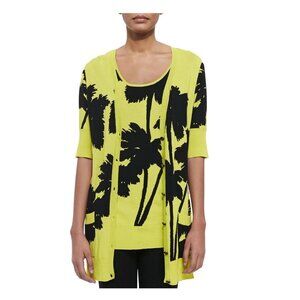 Berek Sweater Tank Knit Set Neon Green Palm Tree Miami Print 2 pc Twin Set 2XL